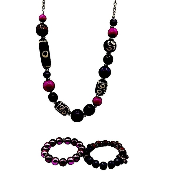 Colorful Beaded Necklace & Bracelet Set Fun Funky and Fabulous Jewelry 12” Nec - Picture 4 of 9